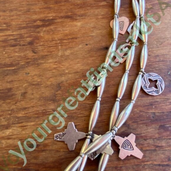 Sterling Silver Beaded Charm Necklace Southwestern - Picture 2 of 6